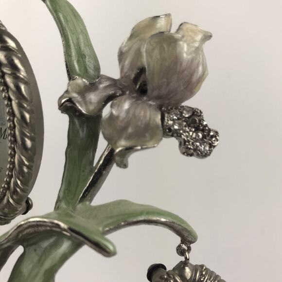 Ashleigh Manor 5 Frame Family Photo Tree Pewter Rhinestone Enamel Floral Flower - Picture 3 of 16